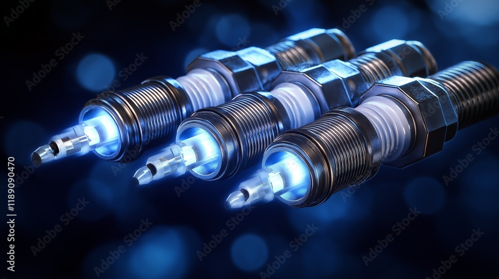 Leinwandbilder spark plugs with glowing plasma discharge, symbolizing high-tech automotive engineering, efficient c