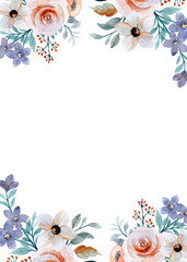 Flower border watercolor for wedding, birthday, card, background, invitation, wallpaper, sticker, decoration etc.