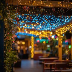 Obraz premium blurred festive outdoor scene with christmas lights