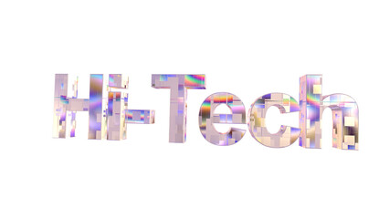 3d Hi-Tech text with silicon semiconductor wafer texture isolated on a transparent background. 3d Hi-Tech elements for graphic design.	