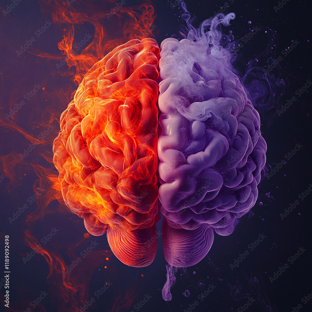 Poster abstract fiery and cool brain representation in vibrant colors