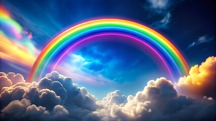 Colorful Rainbow in the Sky with Clouds and Sun