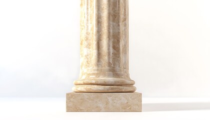 Detailed render of a marble pillar in warm tan, isolated on a white backdrop, front-facing view, ultra-detailed,