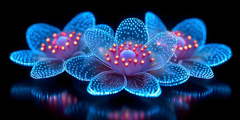Glowing Blue Flowers 3D Illustration