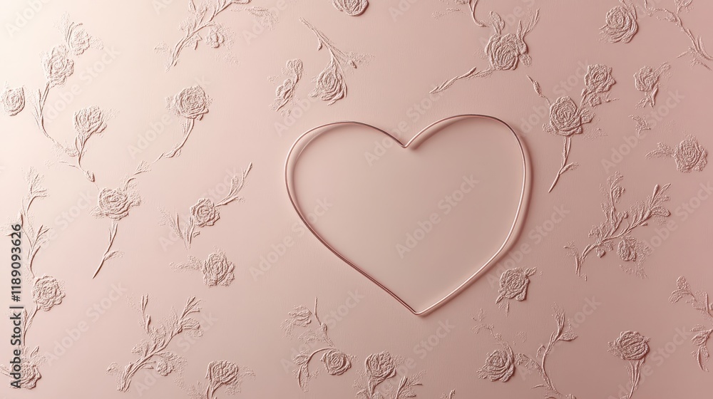 Fototapete a minimalist valentines day greeting card with a simple heart outline, set against a soft pink backg