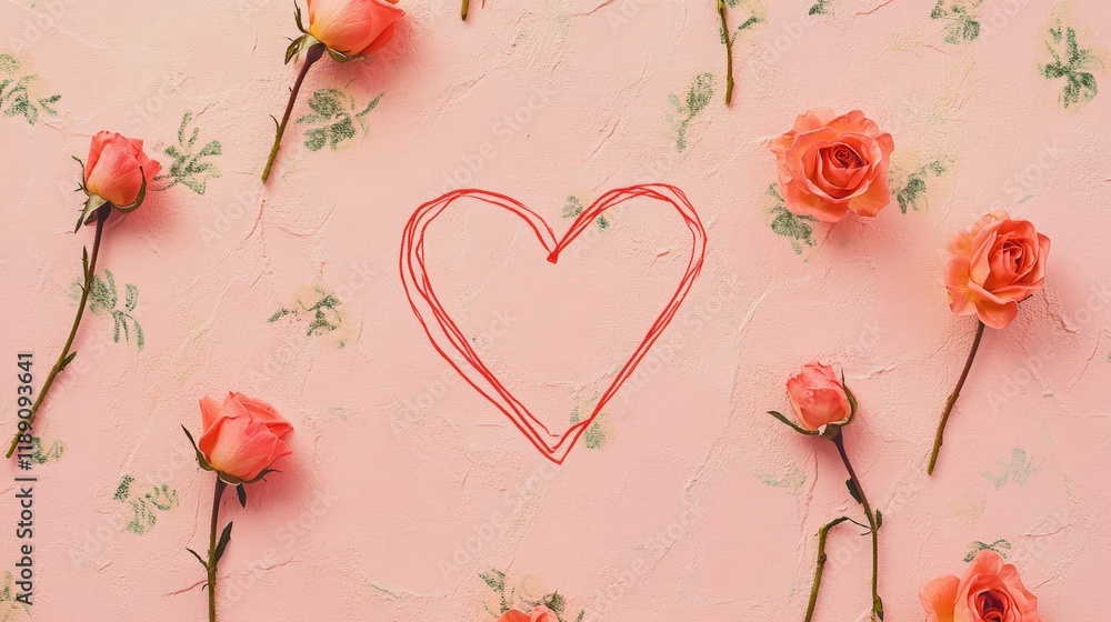 Fototapete a minimalist valentines day greeting card with a simple heart outline, set against a soft pink backg