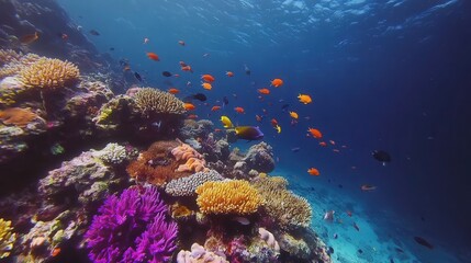 Obraz premium coral reef with fish in clear blue ocean water