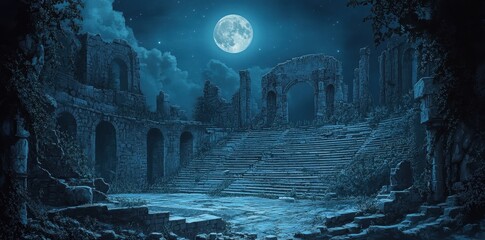 Obraz premium Ancient Ruins Under Moonlight A Serene Night Scene