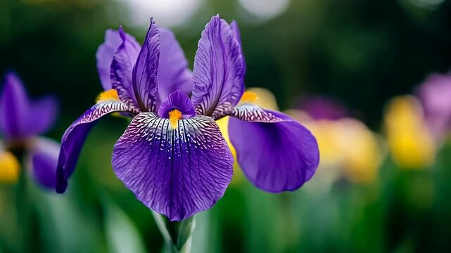 Close-up of a vibrant purple iris flower in bloom, symbolizing beauty and renewal, perfect for spring and Easter celebrations