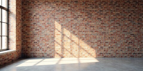 Sunlit Industrial Interior with Exposed Brick Wall and Large Window