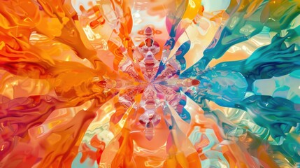 a mesmerizing journey through a kaleidoscope of abstract colors and ethereal shapes, No bowls, white space in the center of the page for text