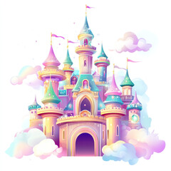 Fototapeta premium Whimsical Colorful Castle in Clouds