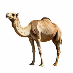 single dromedary camel standing isolated on a white background
