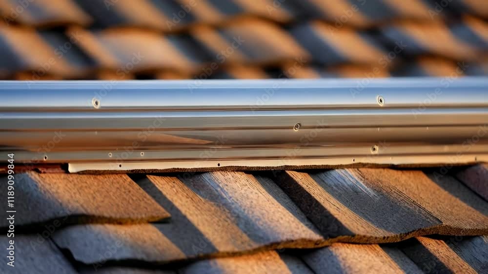 Aufkleber close up view of a newly installed aluminum gutter system showcasing the seamless joints and fastene
