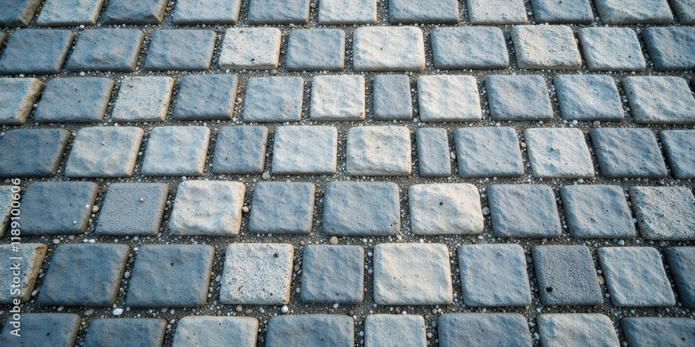 Poster a pattern of interlocking gray and white stone pavers set in gravel