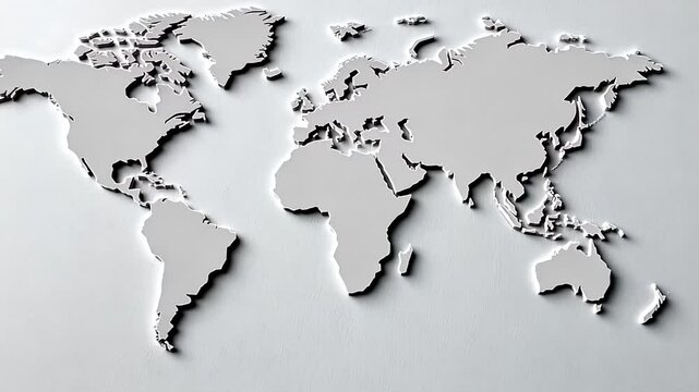 3D world map with raised continents, ideal for concepts of globalization and international travel
