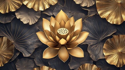 Stunning Golden Lotus Flower Pattern on Tropical Background
