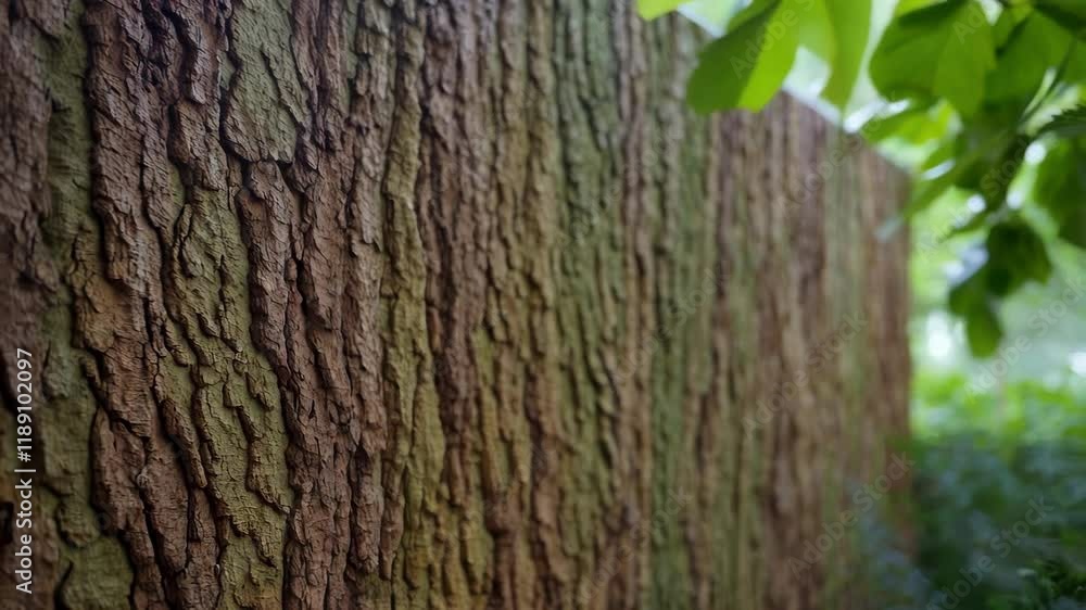 Poster textured wall panels mimicking tree bark create a natural aesthetic, blending seamlessly with the su