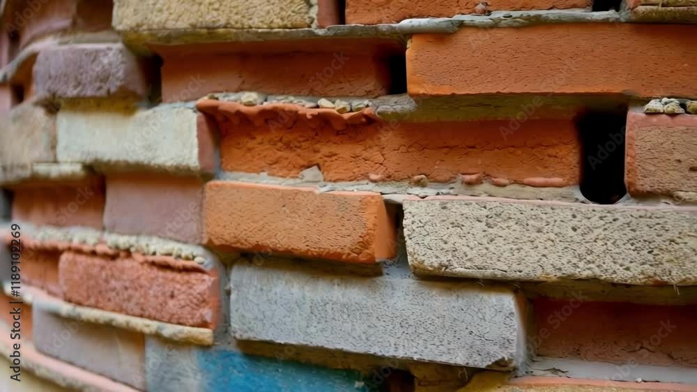 Poster multicolored brick wall with a unique curved design, showcasing the intricate details of the finishe