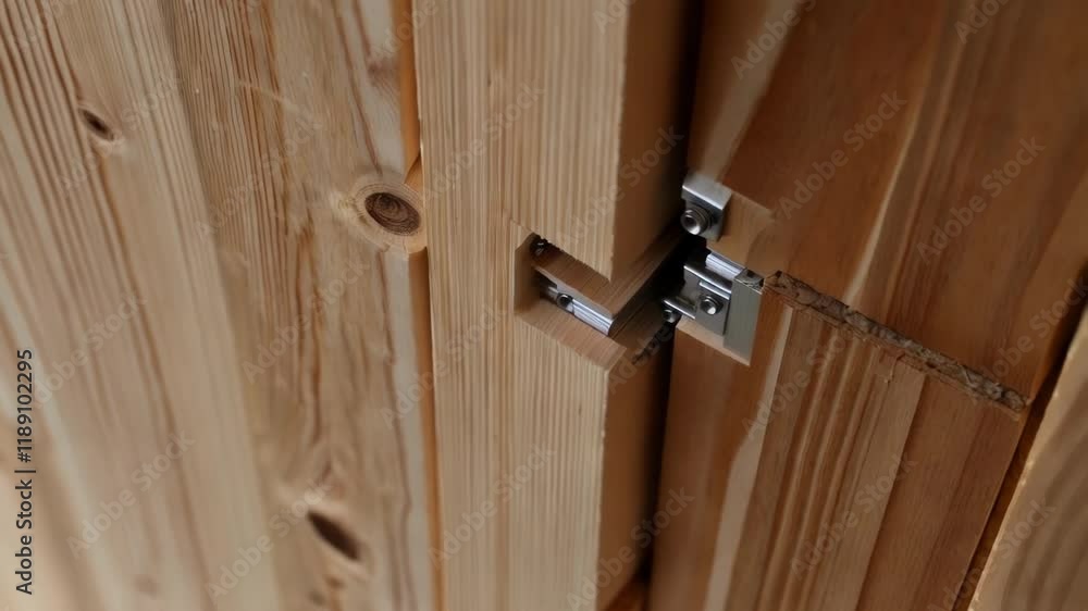 Poster close up view of metal fasteners joining cross laminated timber - clt - panels, showcasing construct