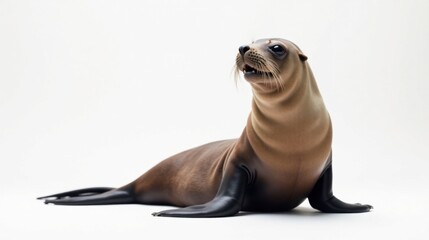 Obraz premium A Young California Sea Lion Poses Elegantly Against a Plain White Background