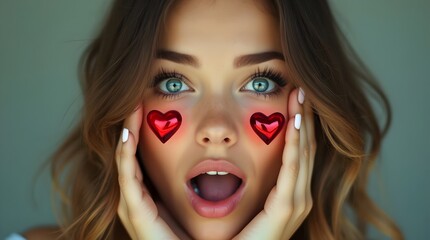 woman with red hearts on the face