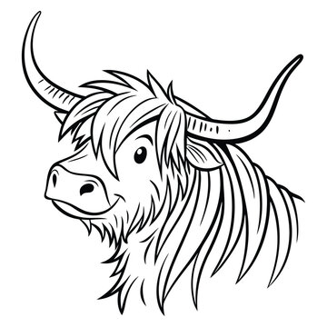 recommend clip art: Highland Cow line Art vector illustration.