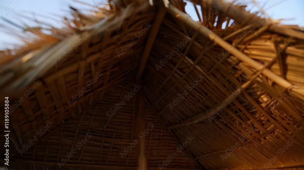 Poster natural construction materials create a textured and rustic thatched roof, showcasing traditional bu