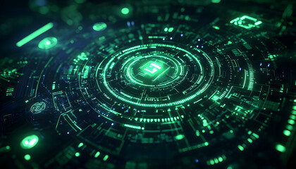 Fototapeta premium Green digital core activating, futuristic tech background