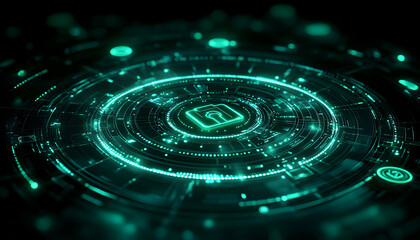 Fototapeta premium Green digital lock interface activating