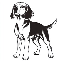 Beagle puppy standing, monochrome, white background, pet design