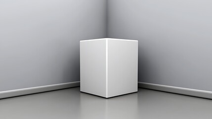 Fototapeta premium White cube sits in a grey corner room