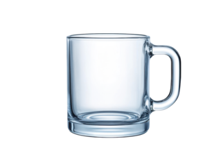 Classic clear glass mug on a sleek black background, minimalist still life