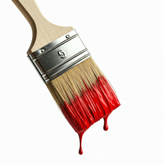 red paint dripping from paintbrush on white background