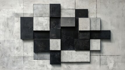 Abstract Minimalist Geometry with Black Squares on Gray Background