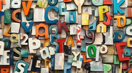 Naklejka premium colorful letters and numbers collage background
