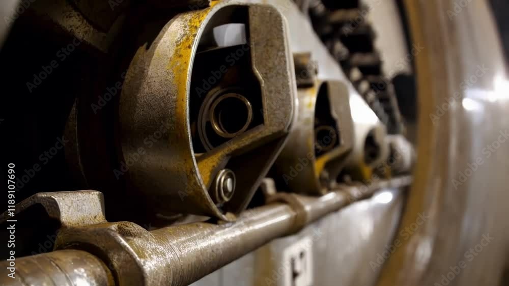Poster precise engineering is evident in the sealed joints of a tunnel boring machine, showcasing the intri