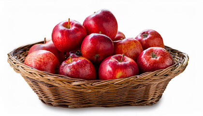 fresh red apples in a woven basket isolated without background