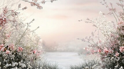 Spring Background with Ample Copy Space Featuring Blooming Flowers