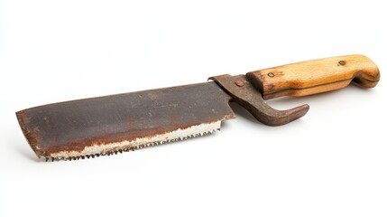 old rusty saw with wooden handle