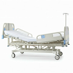 white hospital bed on white background  isolated clean medical equipment  sterile