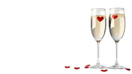 Romantic celebration, two champagne flutes adorned with hearts for a special occasion
