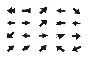 Collection of various black directional arrows on white background