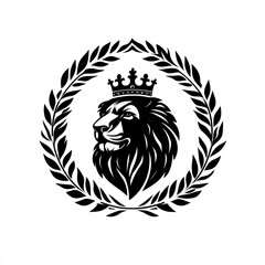 Fototapeta premium Crowned lion head laurel wreath logo design, white background, branding