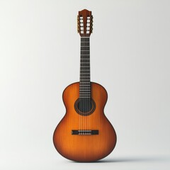 Vintage acoustic guitar with a worn brown finish, isolated on a white background.