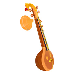 Editable detailed illustration of classical indian string musical instrument veena eps10 vector .Indian veena instrument isolated over white background.Traditional musical instrument of india.