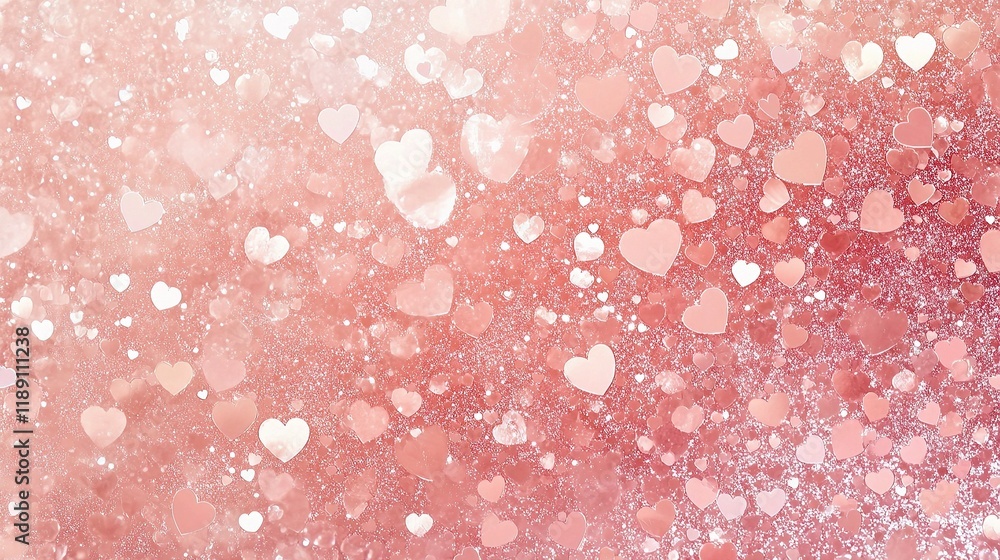 Poster subtle pink sparkling abstract background with heart shapes and lines
