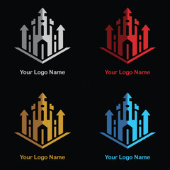 Futuristic Castle Logo Design with Elegant Color Variations