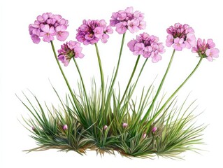 Naklejka premium pink flowers with green stems and grass