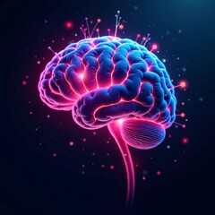 A vibrant digital representation of a human brain with neon colors and abstract details.